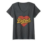 Womens Detroit Throwback Vintage Heart Nostalgic City V-Neck T-Shirt