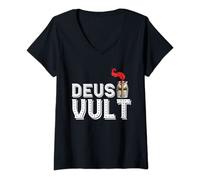 Womens Deus Vult - Catholic Crusader Templar Knight - Helmet V-Neck T-Shirt