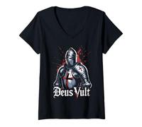 Women's Deus Vult Crusader Knight Templar Middle Ages V-Neck T-Shirt