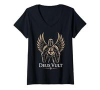 Womens Deus Vult Crusader Knight Templar V-Neck T-Shirt