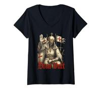 Womens Deus Vult - King Baldwin IV of Jerusalem - Crusaders V-Neck T-Shirt