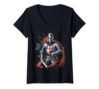 Womens Deus Vult Medieval Templar Knight Crusader V-Neck T-Shirt