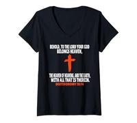 Womens Deuteronomy 10:14 Bible Verses Scripture V-Neck T-Shirt