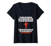 Womens Deuteronomy 31:6 Bible Verses Scripture V-Neck T-Shirt