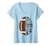 Womens Deuteronomy 31:6 Christian Bible Verse Football V-Neck T-Shirt