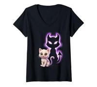 Womens Devil Cat Cute Kitten Shadow Halloween V-Neck T-Shirt