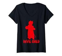 Women's Devil Child Funny Lazy Halloween Devil Costume Toddler Kids V-Neck T-Shirt