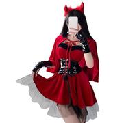Womens Devil Costume Set - 6Pcs Red Demon Outfit, Tail Horns Gloves Accessories | Modern Design Halloween Cosplay Party Costume For Girls Women Sexy Devil Dress Spirit Festival Wear