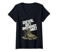 Womens Devil Get Behind Me/Combat Boots V-Neck T-Shirt