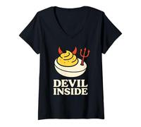 Womens Devil Inside Funny Deviled Egg V-Neck T-Shirt