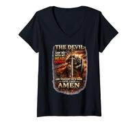Women's Devil Saw Me with My Head Thought He'd Won Until I Said Amen V-Neck T-Shirt