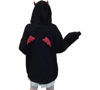 Women's Devil Wings Hoodie Sweatshirt with Hood Halloween Hoodies Pullover Tops Women Halloween Devil Wings with Hood Sweatshirt Loose Long Sleeves Hoodie Oversized Sweatshirts, 01-black, XXL