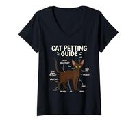Womens Devon Rex Cat Petting Guide Funny Cat Lover V-Neck T-Shirt