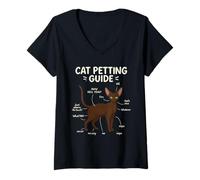 Womens Devon Rex Cat Petting Guide Funny Cat Lover V-Neck T-Shirt