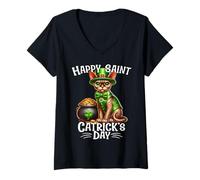Women's Devon Rex Happy Saint Catricks Day Devon Rex Cat V-Neck T-Shirt