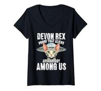 Women's Devon Rex Proof that Aliens are Already Among Us Funny Cat V-Neck T-Shirt