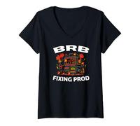 Women's Devops Software Engineer BRB Fixing Prod V-Neck T-Shirt