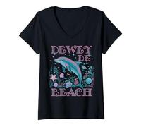 Womens DEWEY BEACH DE DOLPHIN LOVER COLORFUL BEACH SOUVENIR V-Neck T-Shirt