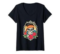 Womens Dia De Los Muertos Male Skull - Retro Tattoo Style 1 V-Neck T-Shirt