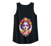 Womens Dia de Los Muertos Mexican Woman face Sugar Skull Halloween Tank Top