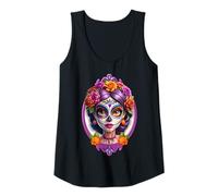 Womens Dia de Los Muertos Mexican Woman face Sugar Skull Halloween Tank Top