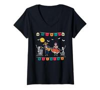 Womens Dia De Los Muertos Skeleton Dancing Bones Funny Halloween V-Neck T-Shirt