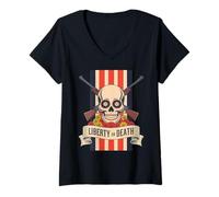 Womens Dia de Los Muertos Sugar Skull - Liberty or Death V-Neck T-Shirt