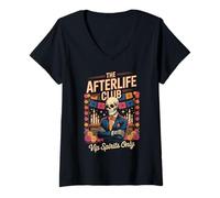 Womens Día de Muertos - Helloween The Afterlife Club - Funny V-Neck T-Shirt