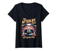 Womens Día de Muertos - Helloween The Afterlife Club V-Neck T-Shirt
