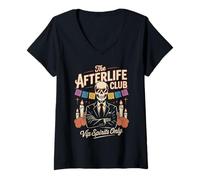 Womens Día de Muertos - Skeleton The Afterlife Club - Funny Mexican V-Neck T-Shirt