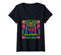 Womens Dia De Todos Los Santos All Saints Day Christian Faith Cross V-Neck T-Shirt