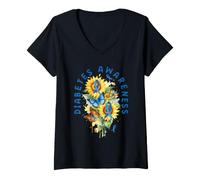 Women's Diabetes Awareness Sunflower Type 1 T2D Diabetic Survivor V-Neck T-Shirt