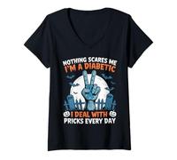 Women's Diabetes Nothing Scares Me I'm A Diabetic I Deal with Pricks V-Neck T-Shirt