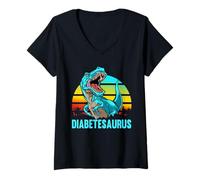 Women's Diabetesaurus T-Rex Dinosaur Diabetic Diabetes Awareness V-Neck T-Shirt