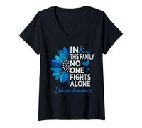 Women's Diabetic Awareness Sunflower Support Diabetes Type 1&2 V-Neck T-Shirt