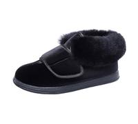 Women's Diabetic Slippers Extra Wide Fit Fleece Lined Warm Soft House Shoes Comfort for Indoor Outdoor Faux Fur Collar (BLACK Velvet, L, Adult, Women, 6, Numeric, UK Footwear Size System, X-Wide)