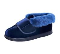 Women's Diabetic Slippers Extra Wide Fit Fleece Lined Warm Soft House Shoes Comfort for Indoor Outdoor Faux Fur Collar (Blue Velvet, L, Adult, Women, 8.5, Numeric, UK Footwear Size System, X-Wide)