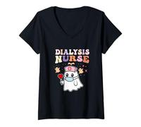 Womens Dialysis Nurse Halloween Nephrology Nursing Day & Nurse Week V-Neck T-Shirt