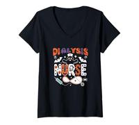 Womens Dialysis Nurse Halloween Nephrology Nursing Day & Nurse Week V-Neck T-Shirt