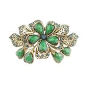 Womens Diamante Crystal Stone Wedding Birthday Party Bridal Wedding Ponytail Fine Hair Accessories Occasion Barrette Hairpin Grip French Spring Clip Vintage Look Gold Tone Metal Floral Rose (Green)
