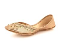 Womens Diamante Studded Punjabi Khussa Flats Handmade Ethnic Mojari Slip-On Embellished Front Design Elegant Bridal & Festive Wedding Party Ladies Peach Shoes Size 5 UK 38 EU