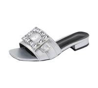 Womens Diamond Block Heel Mules UK Sale Clearance,Low Chunky Heeled Slides Ladies Slip-On Square Toe Slippers Casual Party Evening Mule Sandals Backless Slipper Summer Sliders Low Heel Shoes Size 3-7