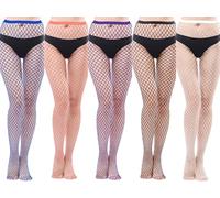 Women's Diamond Mesh Fishnet Tights with Comfortable Elastic Waistband & Secure Brief Panel - Full-Length Stretchy Fashion Tights in Royal Blue, Coral Pink, Purple, Black and White for Casual Wear
