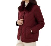 Women's Diamond Quilted Puffer Jacket Faux Lapel Collar Warm Winter | Women\'s Down Cotton-Padded Jacket for Diamond Pattern Faux-fur Lapel Collar Coat