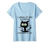 Womens Diamond Wedding I Survived 60 Years Of Marriage V-Neck T-Shirt