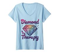 Women's Diamonds Painting is My Therapy Creative Craft Joy Fun V-Neck T-Shirt