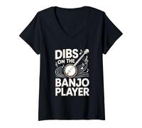 Women's Dibs On The Banjo Player Funny Bluegrass V-Neck T-Shirt