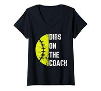 Women's Dibs On The Coach Funny Softball Wife Baseball Trainer V-Neck T-Shirt
