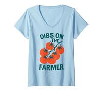 Womens Dibs on the Farmer Tomato Farm Garden Lovers V-Neck T-Shirt
