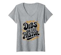 Women's Dibs On The Pastor Floral Wife Christian Scripture Bible V-Neck T-Shirt